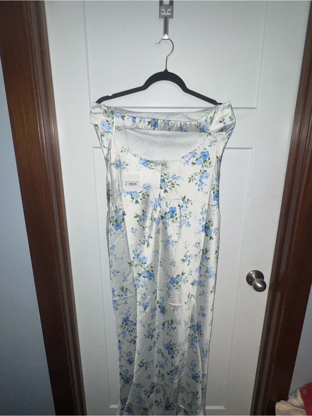 Altar'd State Strapless White Floral Slip Dress with Blue Roses - Picture 2 of 4